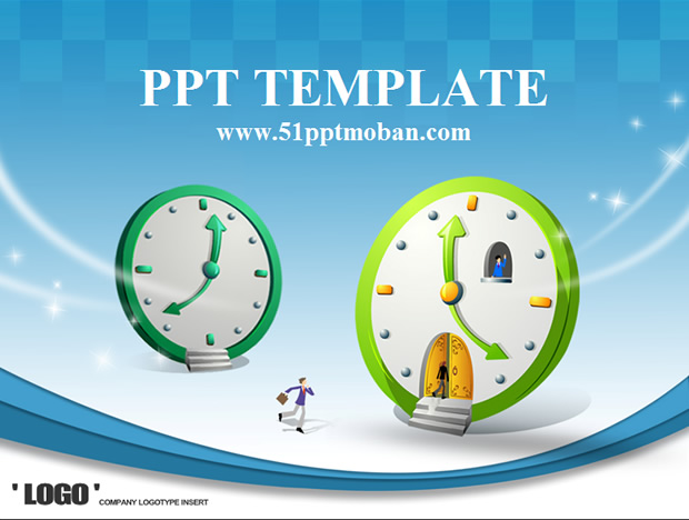 钟表时钟时间主题经典蓝背景商务PPT模板